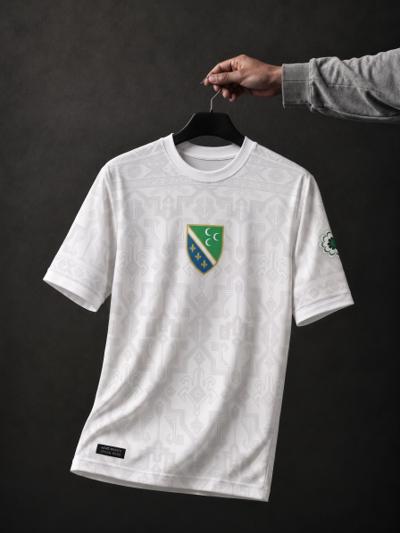 Bosna Football Jersey by AEVO — fully sublimated white shirt with shield crest