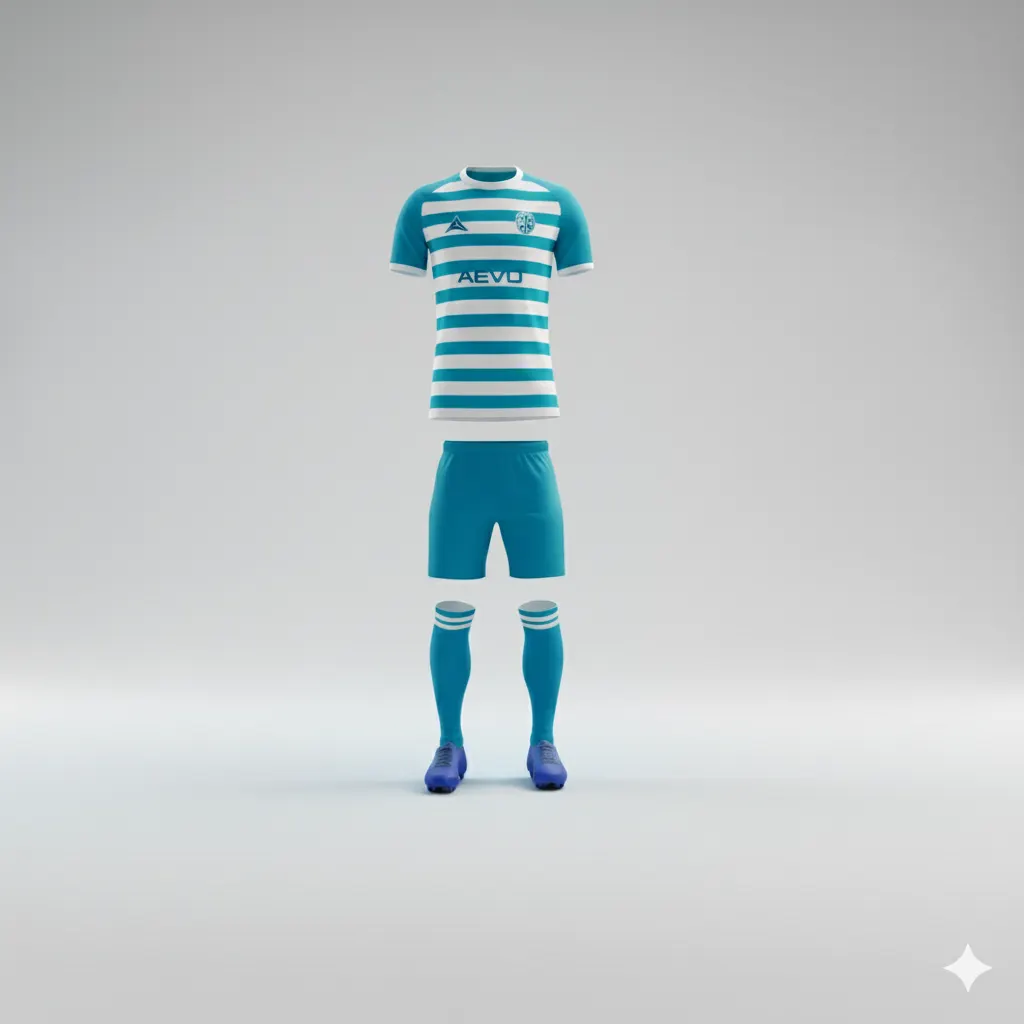 Front and back views of a football shirt mockup being reviewed