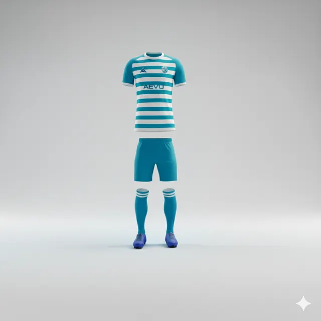 Front and back views of a football shirt mockup being reviewed